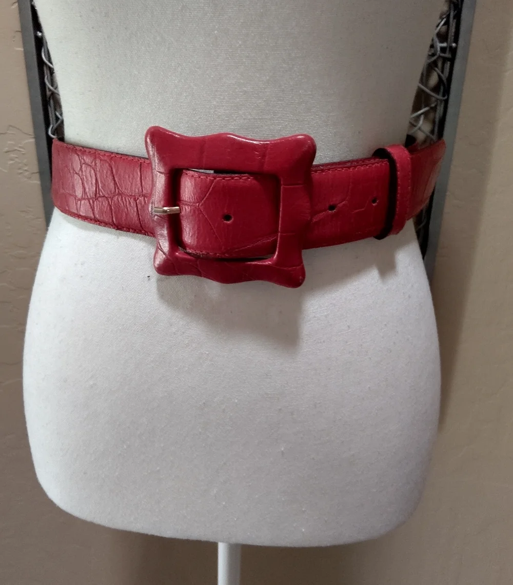 The Limited Wide Red Leather Waist Belt with Statement Buckle